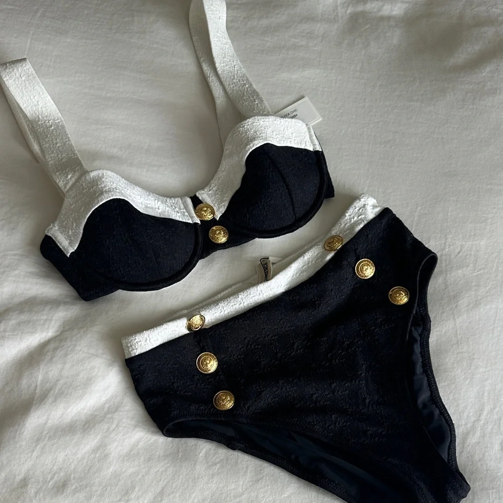 L'AGENCE Alexandria Bikini Top and Vanessa high waist bikini bottom